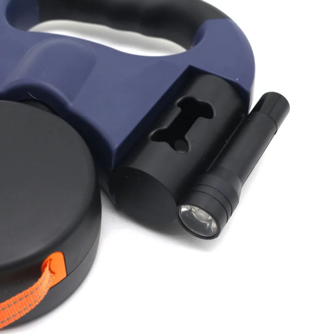 רצועת כלבים מתקפלת – עם פנס LED ומפיץ שקיות