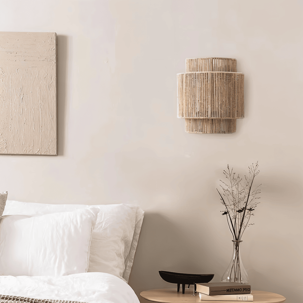 Applique Murale En Rotin Avec Abat-Jour En Corde De Chanvre — Lumière Naturelle & Charme Authentique
