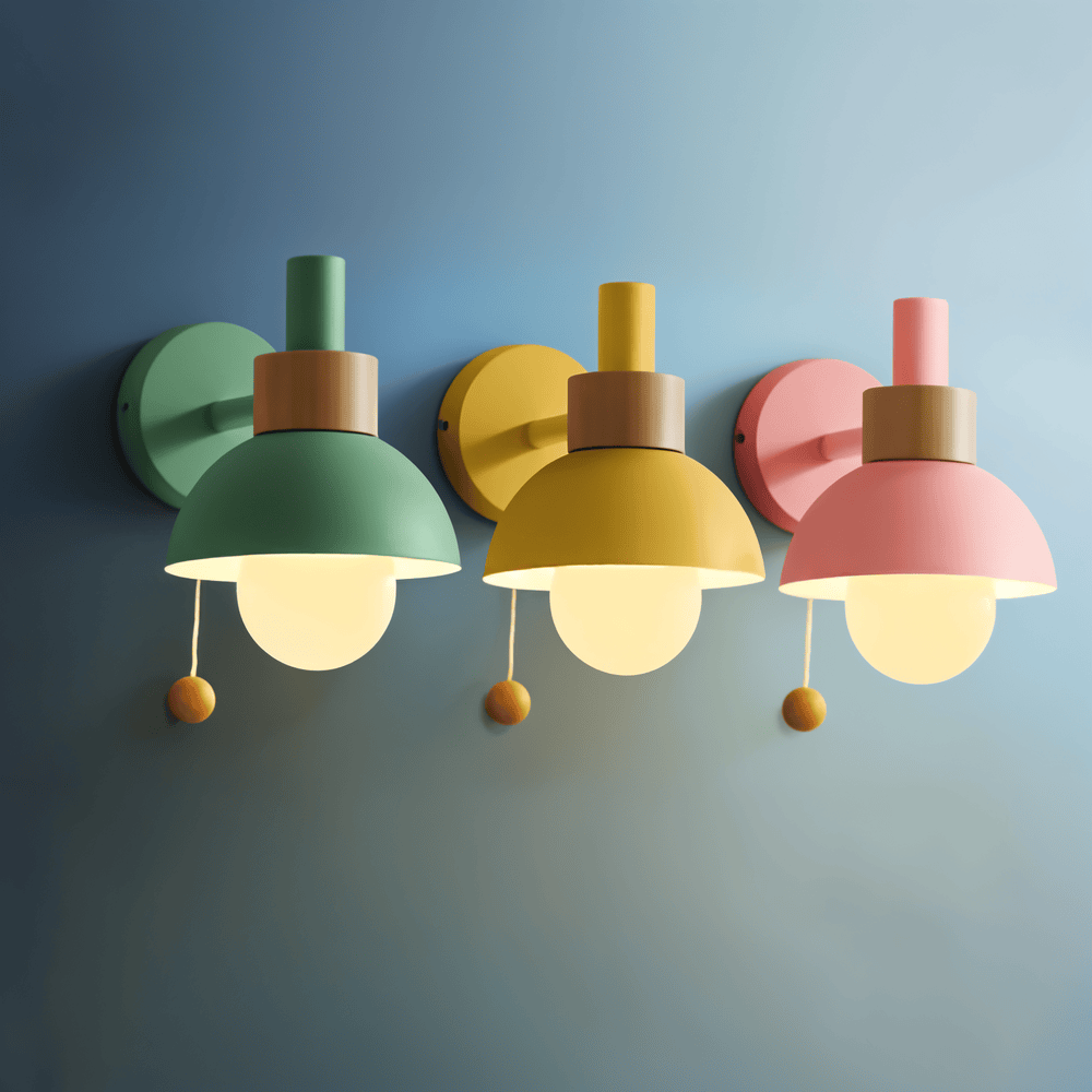 Pastellfarbene Wandleuchte mit Zugschalter - Sanfte Beleuchtung & Moderner Stil