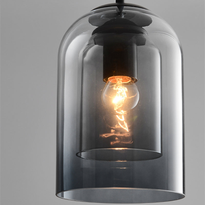Vintage pendellampe i glass - dobbel metallfinish