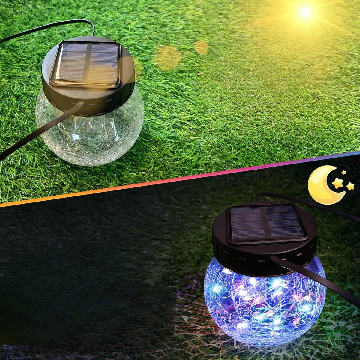 Závesná solárna lampa — elegancia v popraskanom skle 