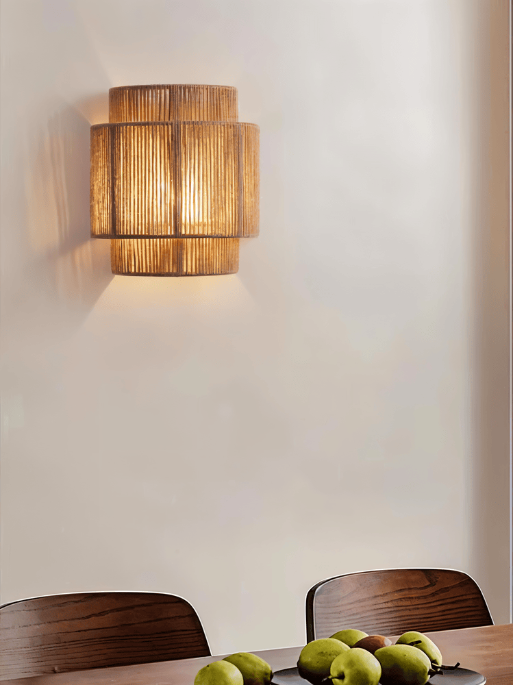 Applique Murale En Rotin Avec Abat-Jour En Corde De Chanvre — Lumière Naturelle & Charme Authentique