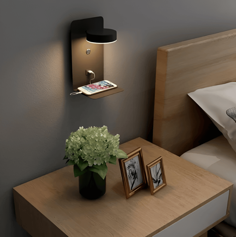 Led Wall Lamp With Shelf And USB Port - Modern design & 2-in-1 function